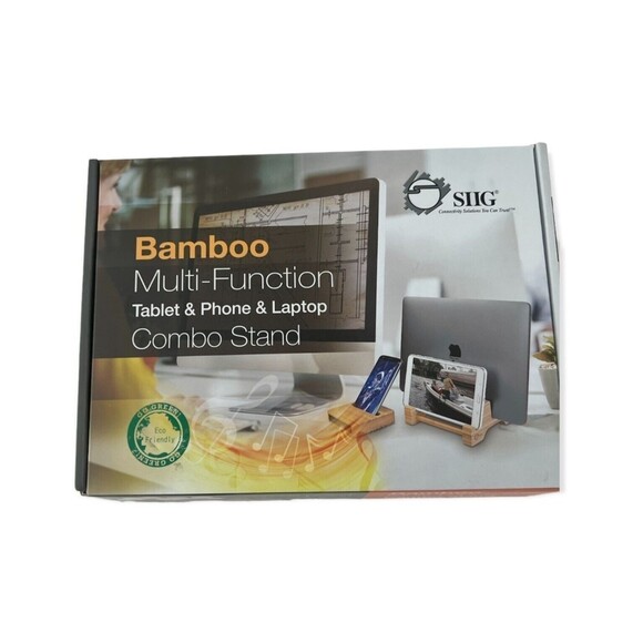 SIIG Bamboo Stand Multi function Tablet & Phone & Laptop Combo Brand New - Picture 1 of 8